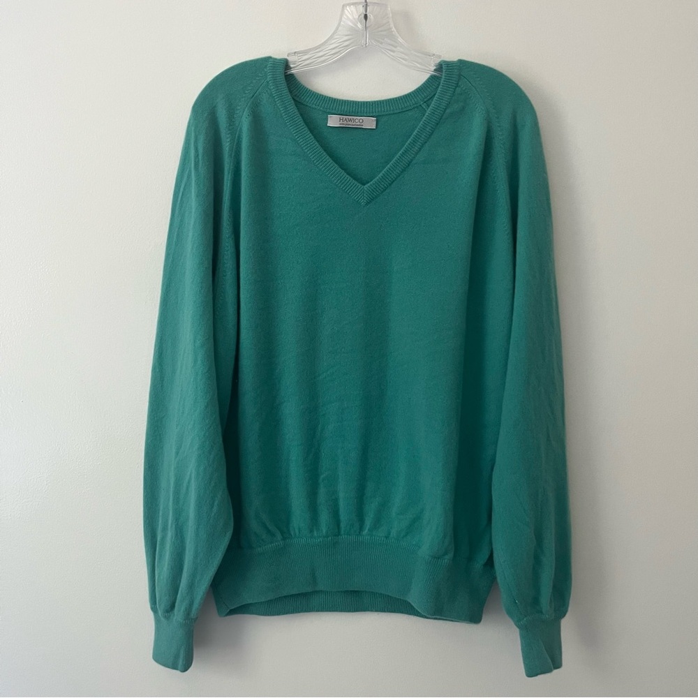 Hawico 100% Cashmere Teal Blue V Neck Pullover Sweater Men’s Large